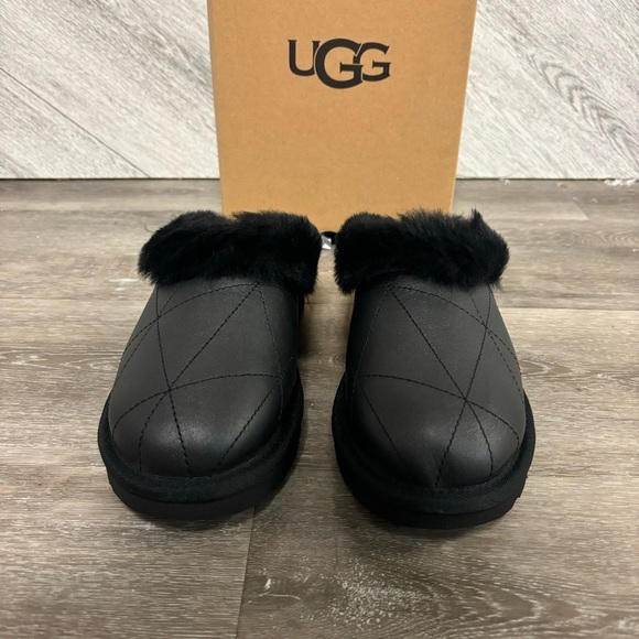 UGG | Pearlized Slipper In Black Leather Indoor Outdoor NEW GIFT - Picture 10 of 10